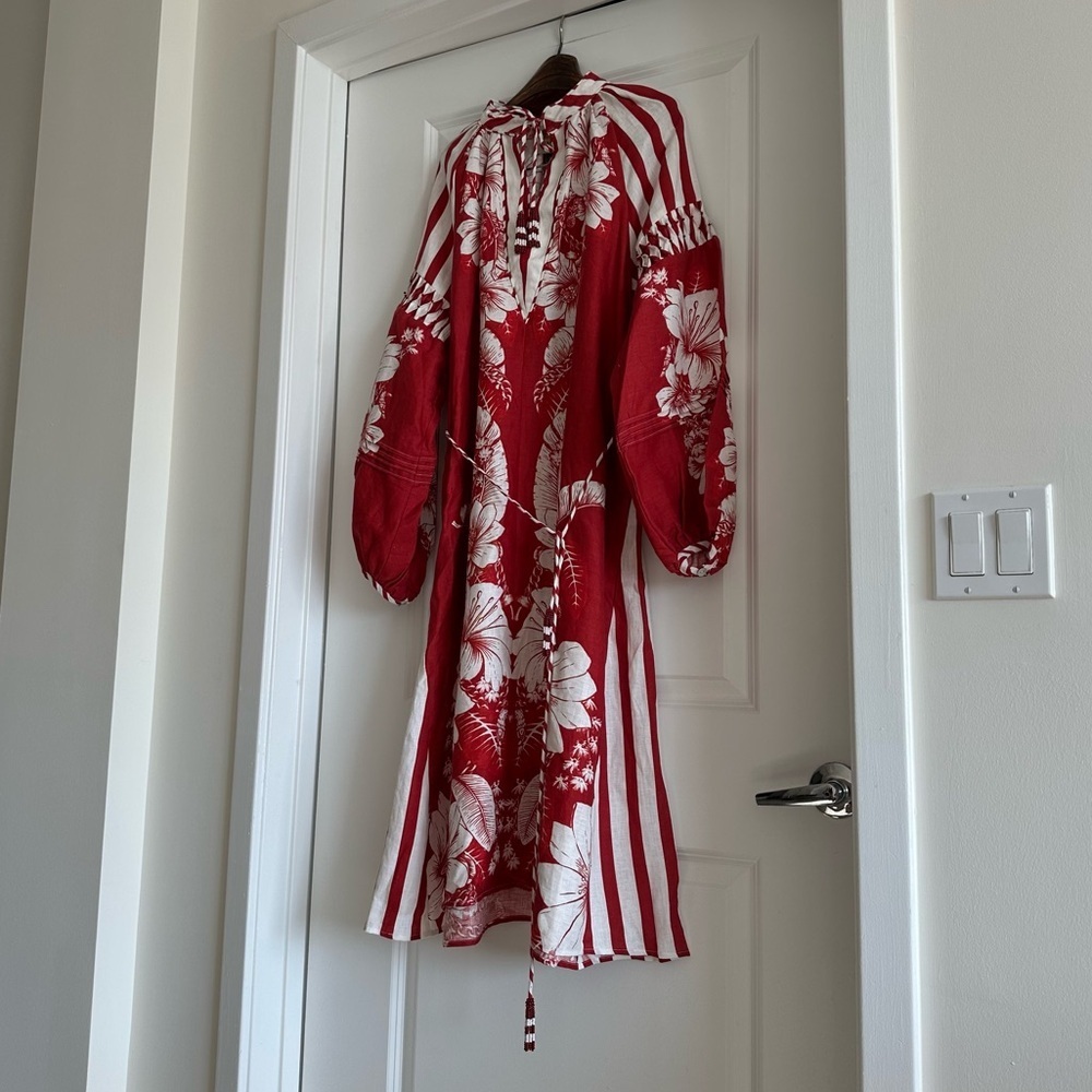 Farm Rio Red Floral Chains Stripes Midi Dress - Picture 6 of 11